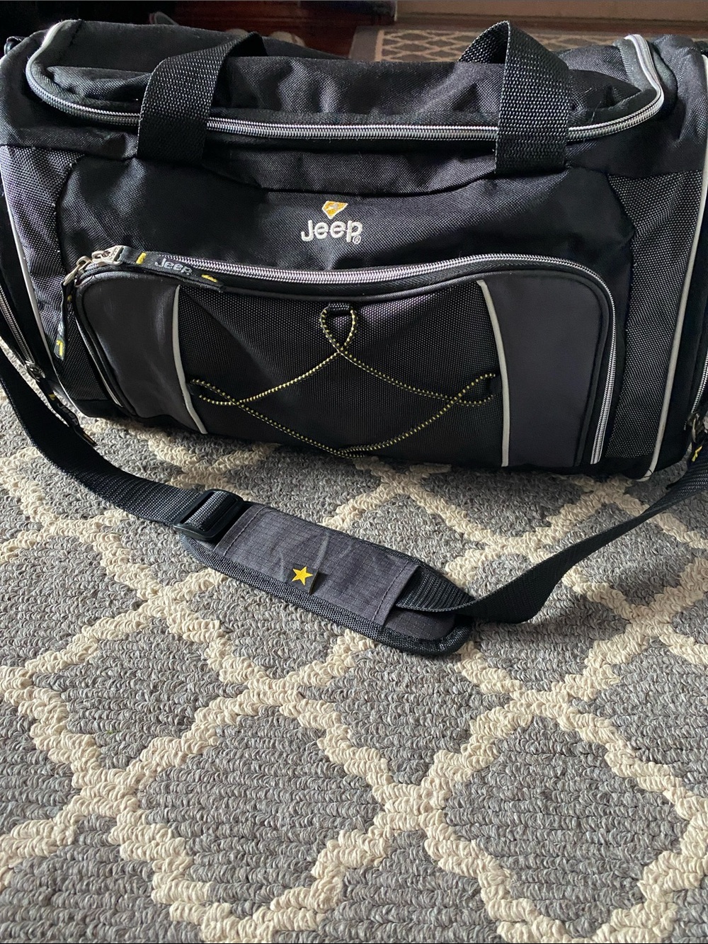 Jeep Black Duffel with Yellow Accents and Shoulder Strap
